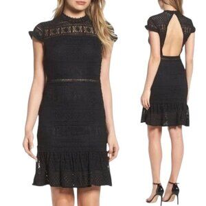 Foxiedox Ellie Black Lace Ruffle Cut Out Back Mini Dress